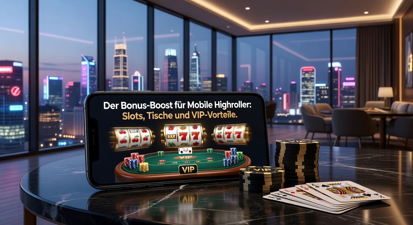 Smartphone mit leuchtenden Slot-Symbolen und Bonus-Icons, das den mobilen Highroller-Boost symbolisiert