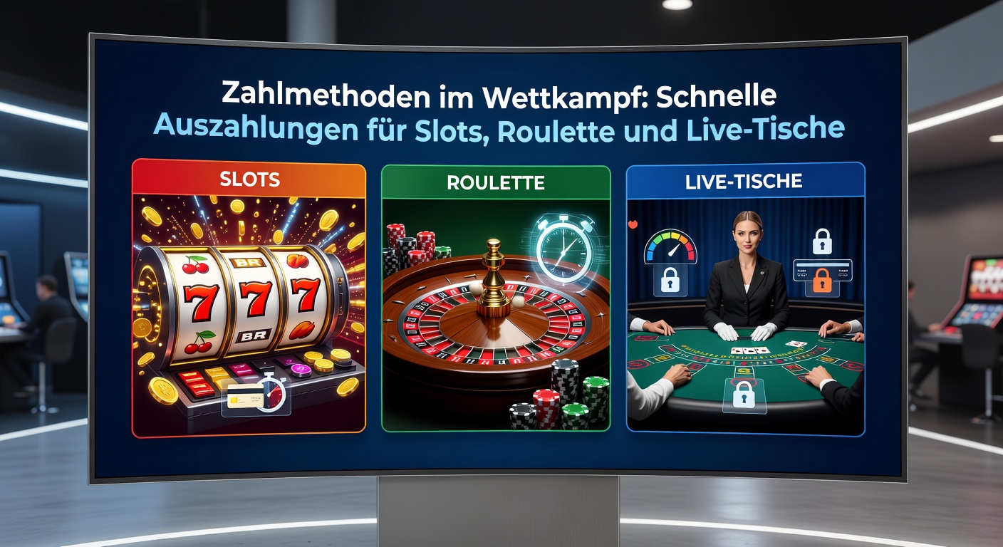 Grafik mit Zeitlinien für Auszahlungen bei verschiedenen Methoden, verglichen für Slots, Roulette und Live-Casino-Spiele